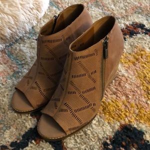 Lucky Brand peep toe booties.